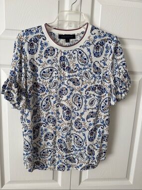 Tommy Hilfiger White Paisley Print Ruffle Sleeve Top-small